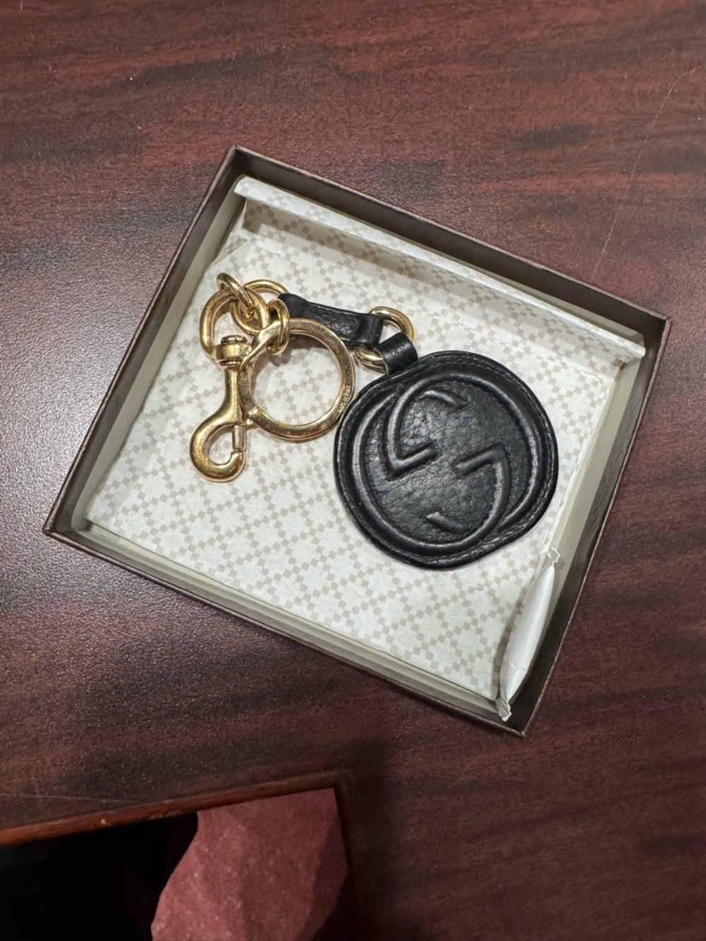 GUCCI Pebbled Calfskin GG Keychain